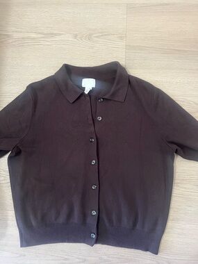 H&M Dark Brown Short Sleeve Button-Up Cardigan